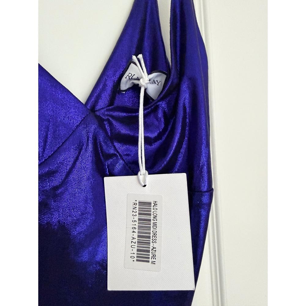 Runaway The Label Halo Long Midi Dress Azure Blue Metallic Slip Dress Size M - Picture 6 of 6
